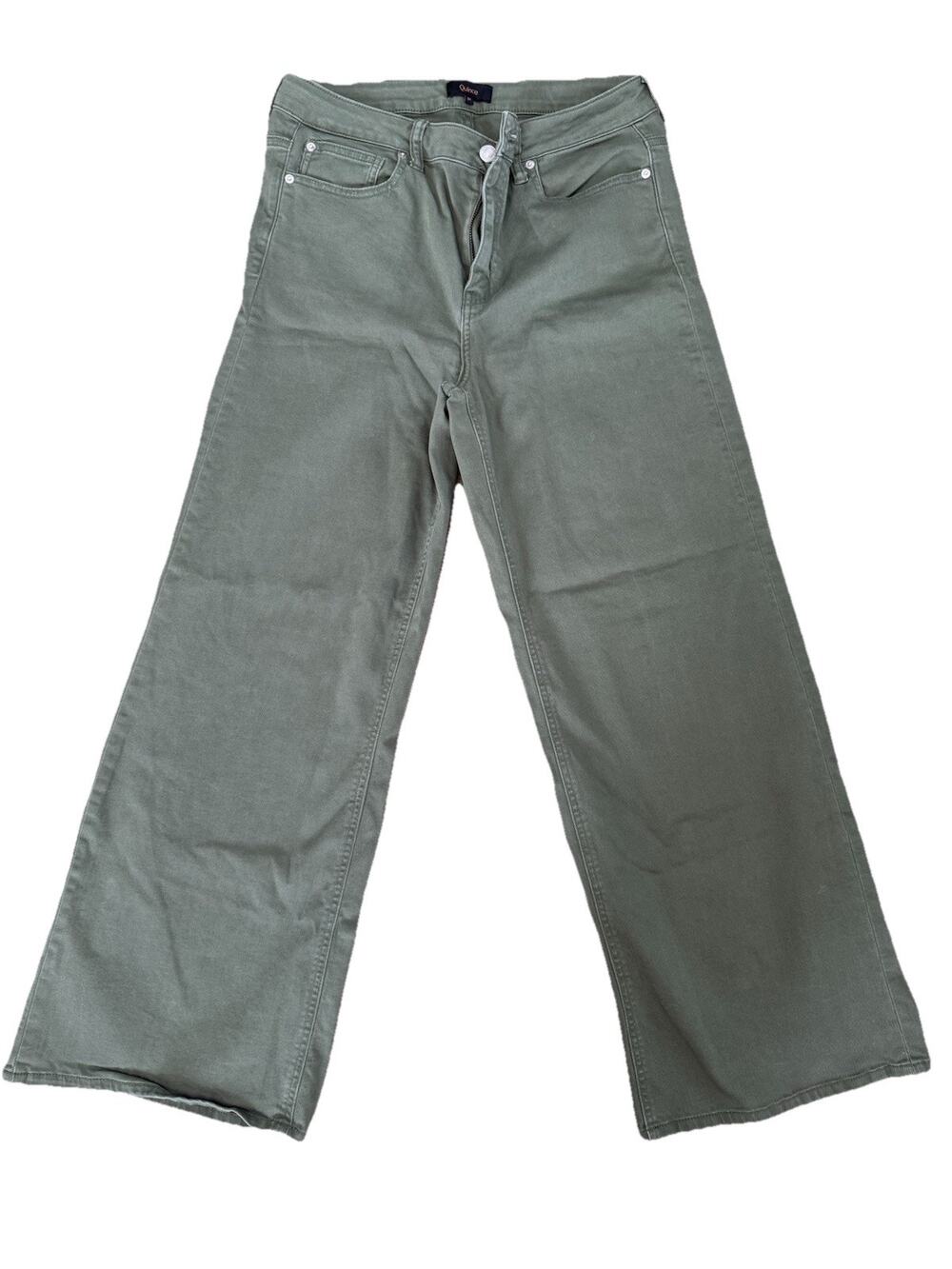 Women’s Quince Wide Leg Green Denim Jeans Slim Fit Mid Rise 5-Pocket Button Zip